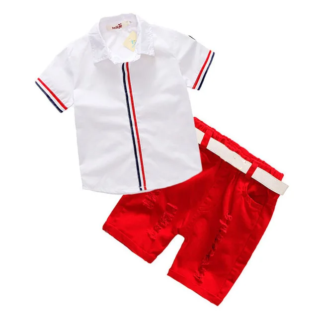 white 100241 Комплект одежды для мальчиков, Костюм Джентльмена с рубашкой с бабочкой, рубашка с короткими рукавами, футболка, шорты, Модный комплект из 2 предметов с цветочным принтом для мальчиков 2-7 лет - Цвет: white 100241