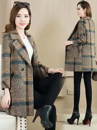 Новинка Осень-зима 2019 модное популярное приталенное клетчатое пальто в стиле
