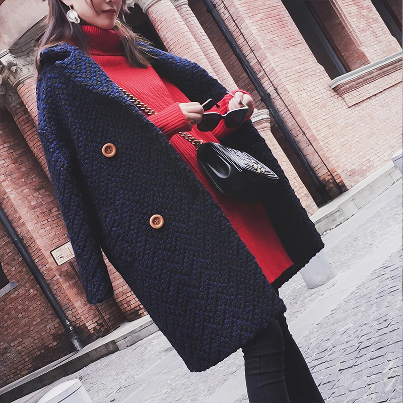 Осень и зима новый шерстяное пальто студентов в тип решетки длинный участок