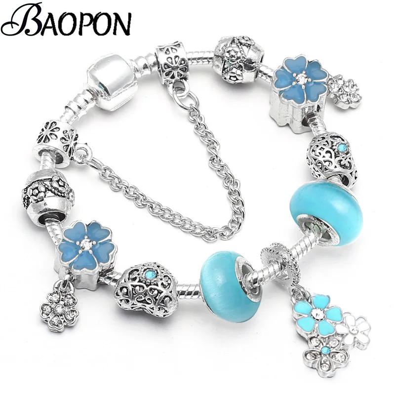 Женский браслет BAOPON, с синими кристаллами и бусинами