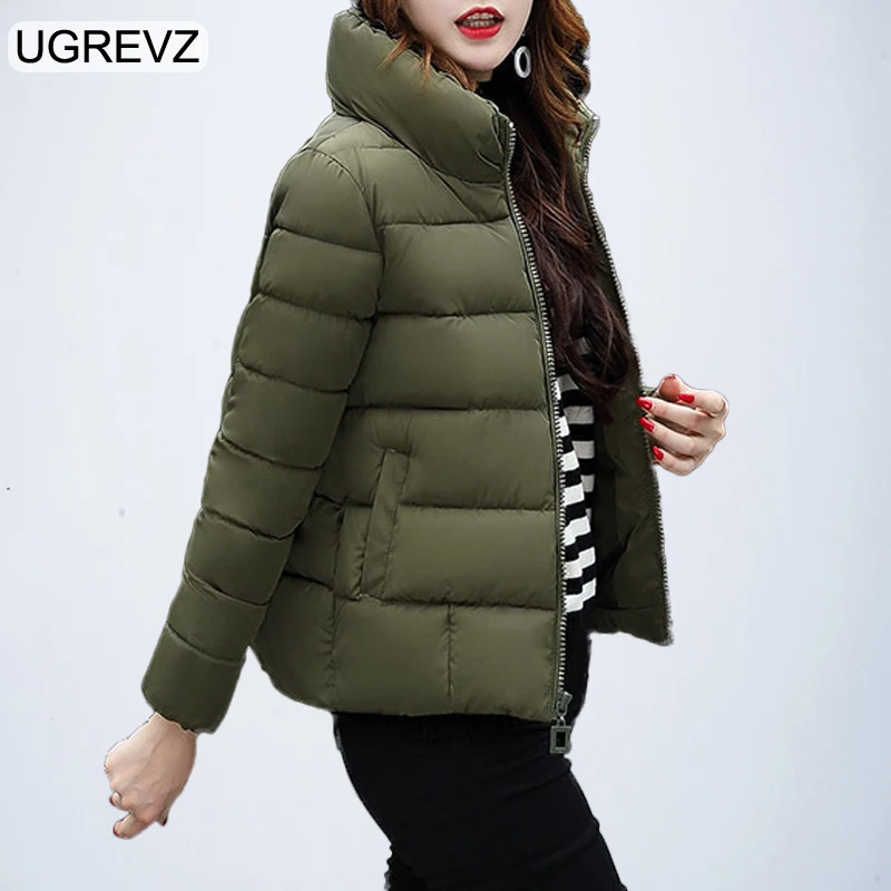 UGREVZ новая зимняя куртка Для женщин хлопок короткий мода для девочек мягкий