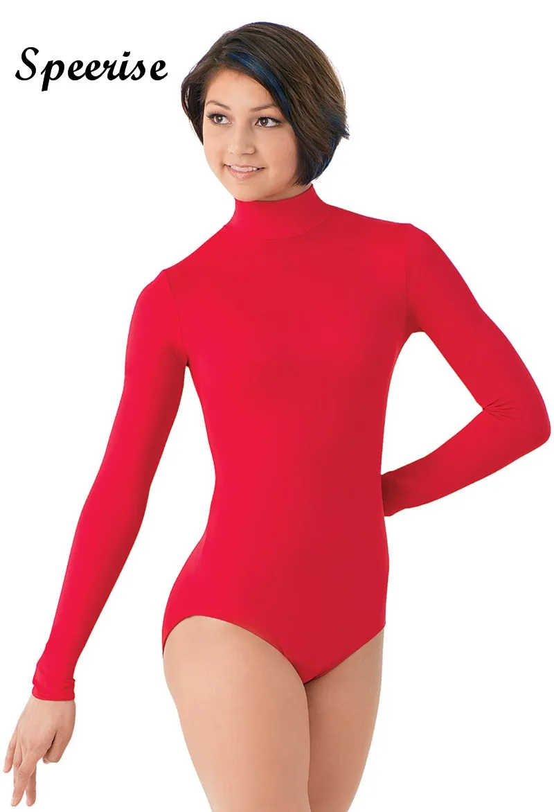 Sperise взрослый Turtlenect с длинным рукавом гимнастики трико балетное из спандекса