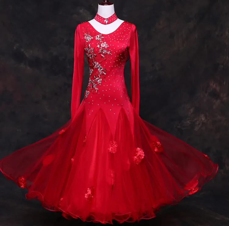 2018 red standard ballroom dress woman Ballroom dresses waltz dance modern costumes Foxtrot tango | Тематическая одежда и