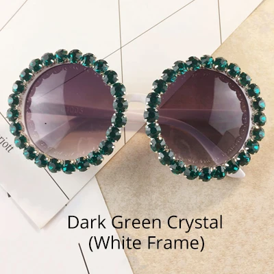 Dark Green - White Ralferty увеличенные Круглые Солнцезащитные очки женские роскошные кристаллы и Стразы ручной работы солнцезащитные очки UV400 круглые оттенки женские Oculos G1914 - Цвет линз: Dark Green - White