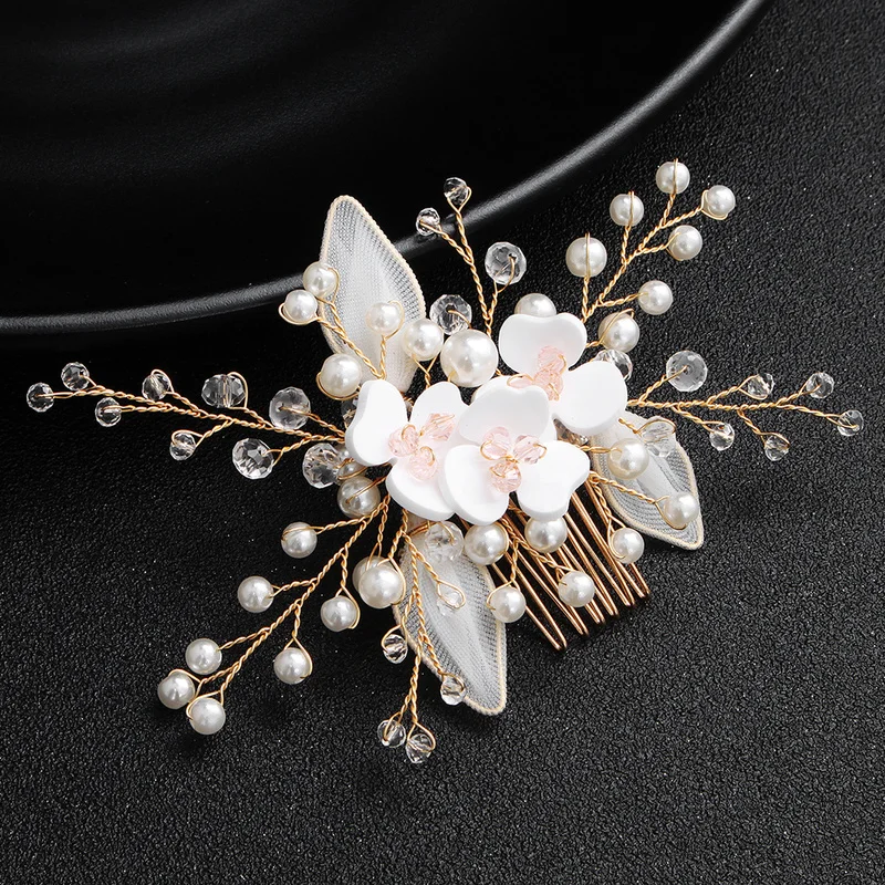 

Gold Handmade Flower Hair Comb Fashion 2019 Best Selling Headpiece Prom Bridal Wedding Hair Accessories