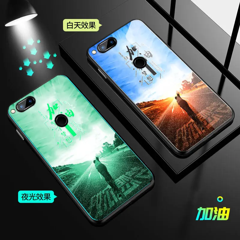 Чехол для huawei Honor 7X, чехол, светящаяся задняя крышка из закаленного стекла для huawei Honor 7A 7C Pro 8A, чехол, силиконовый чехол для телефона