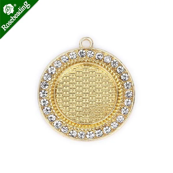 gold plated Круглый кулон лоток с одной Стразы кулон Бланк Камея Кабошон основание Установка fit 20 мм круглый кабошон, продано 10 шт./лот - Окраска металла: gold plated