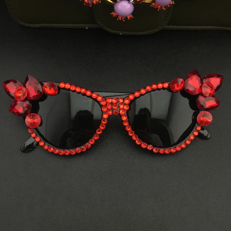 Женские дизайнерские блестящие солнцезащитные очки кошачий глаз с кристаллами