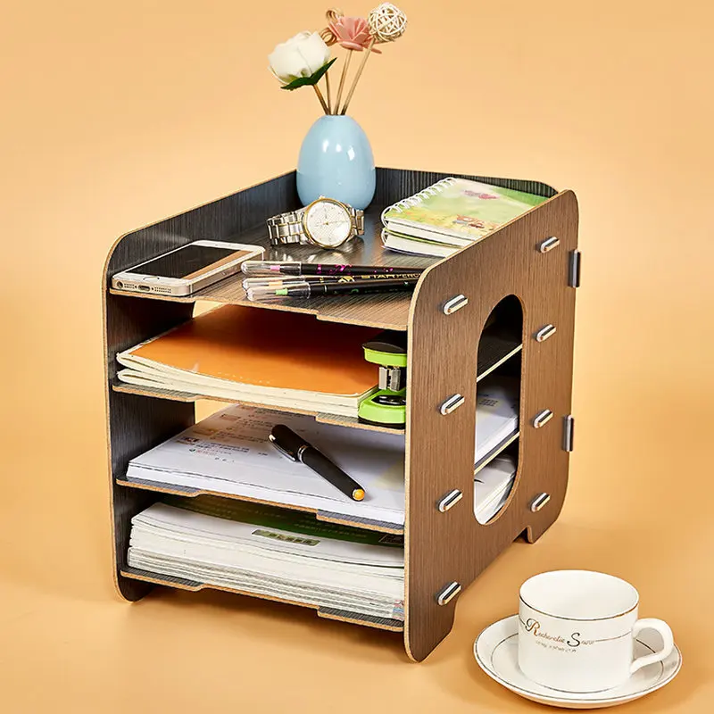 Деревянный Настольный книжный стеллаж для DIY, многослойная полка для хранения документов, органайзер для журналов, держатель для файлов, книжная полка, офисная отделка - Цвет: Blacklasi