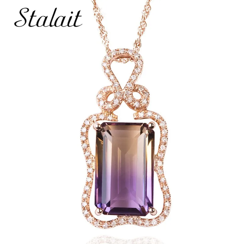 

Fashion Luxury Rose Gold Color Chain Necklace Charm Jewelry Grape Purple Square Crystal Ziconia Long Chain Pendants Necklace for