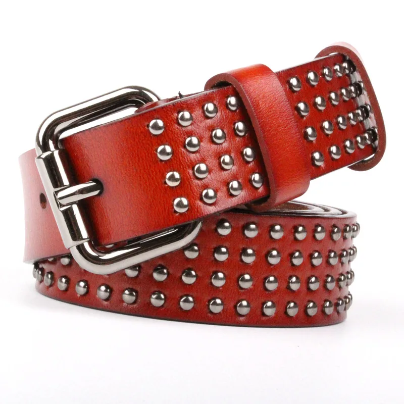 2017 Punk Стиль Женщины Пояс Заклепки Подлинная Коускин Кожаный Мужчины Старинные