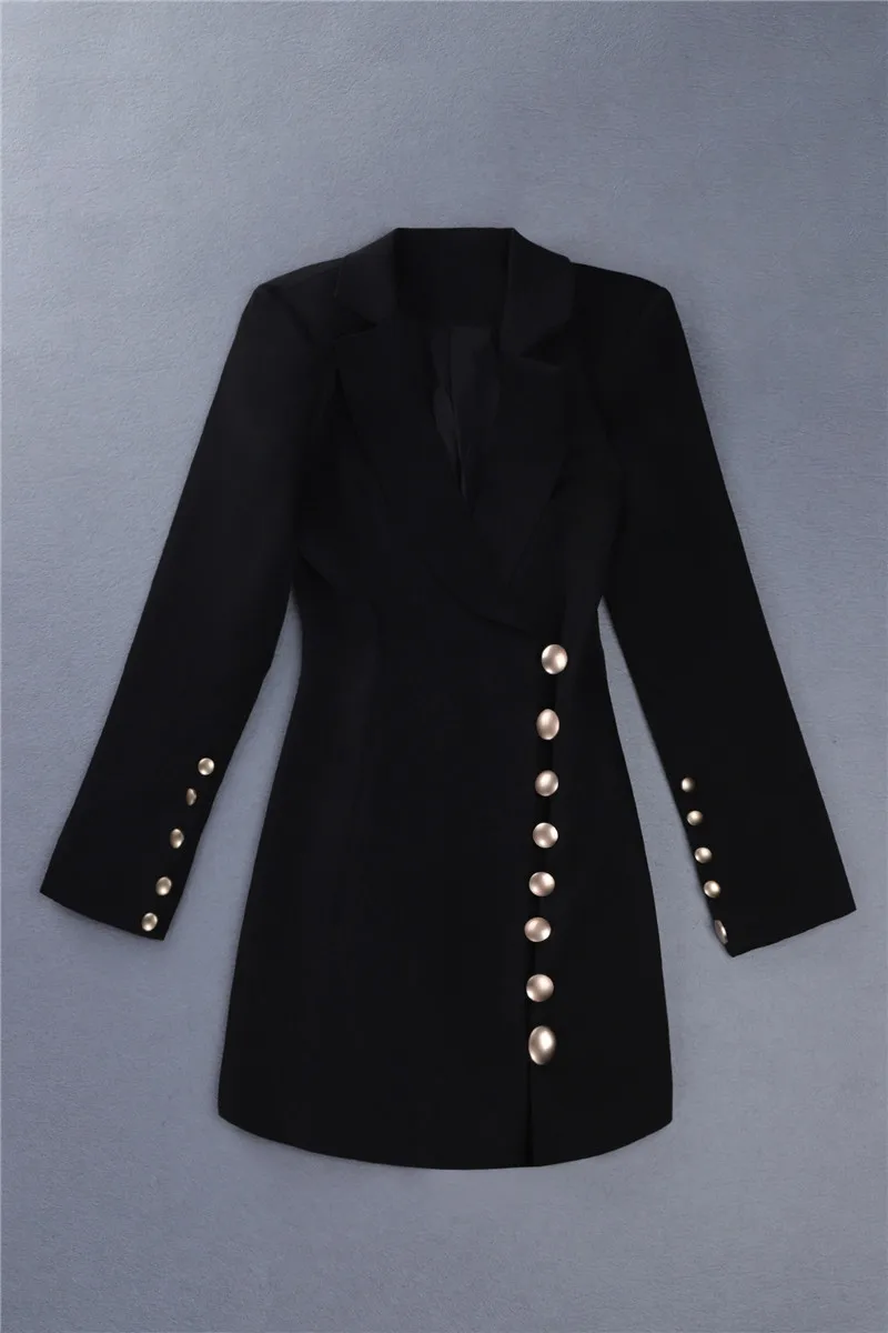 

2018 New Women black Elegant Button Mini Bandage dress V-Neck long sleeve Vestido celebrity evening Party dresses wholesale