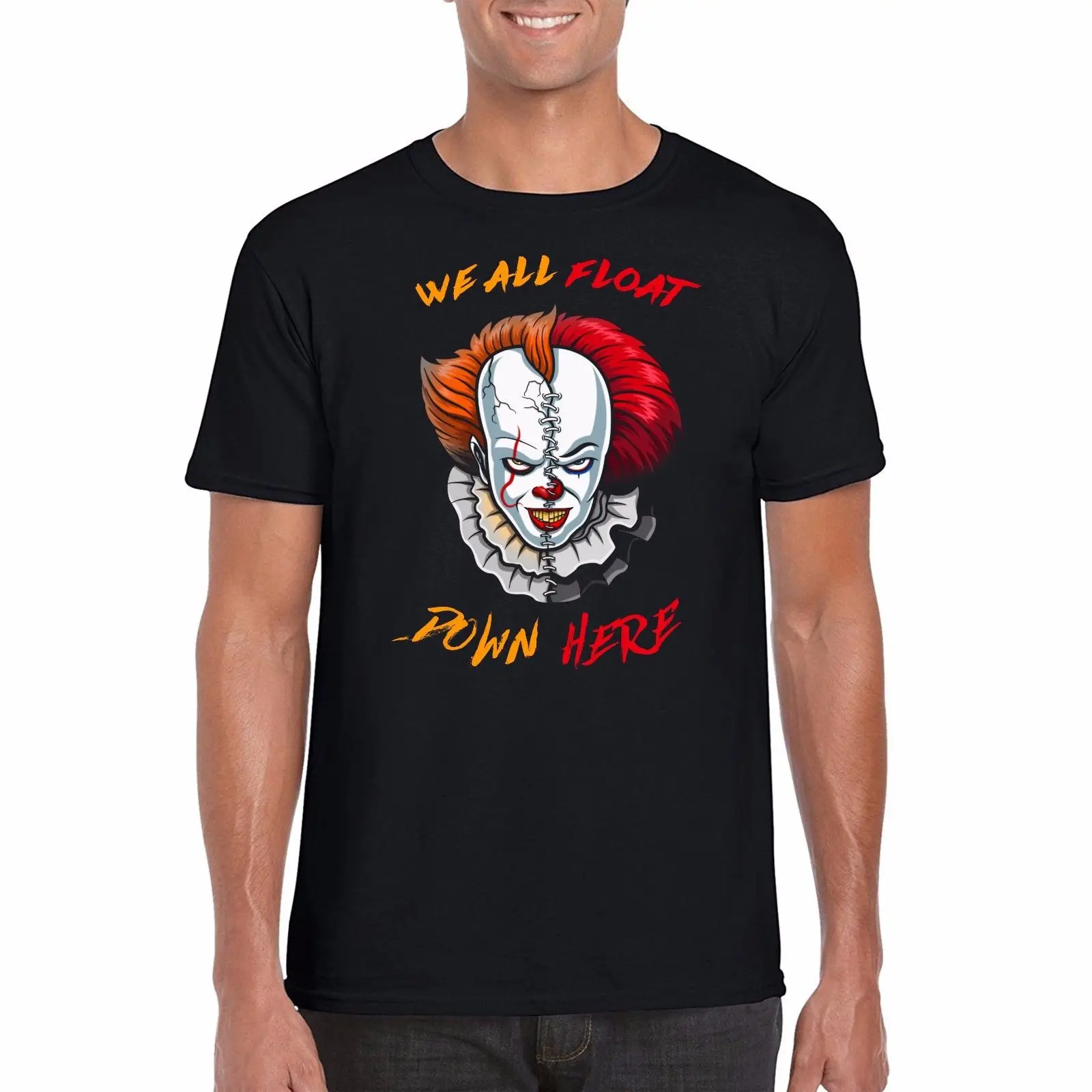 Мы все плаваем здесь футболка Pennywise Joker подарок Топ мультфильм Мужская Унисекс