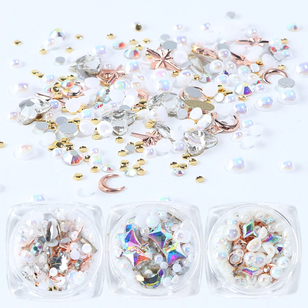 1 коробка смешанные Стразы для ногтей кристаллы золотые AB блестящие камни 3D дизайн очаровательные украшения