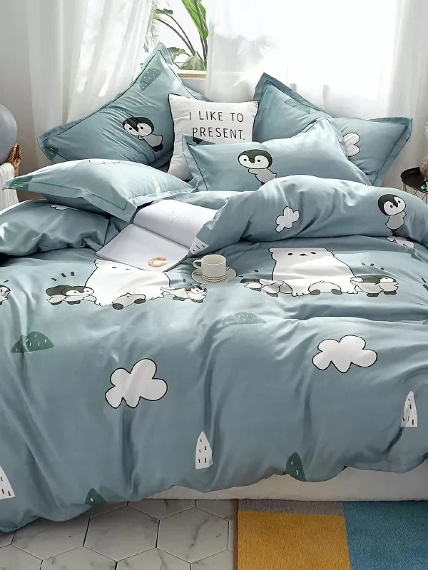 Мультяшный Пингвин серый пингвин сокровище постельное белье Мягкий