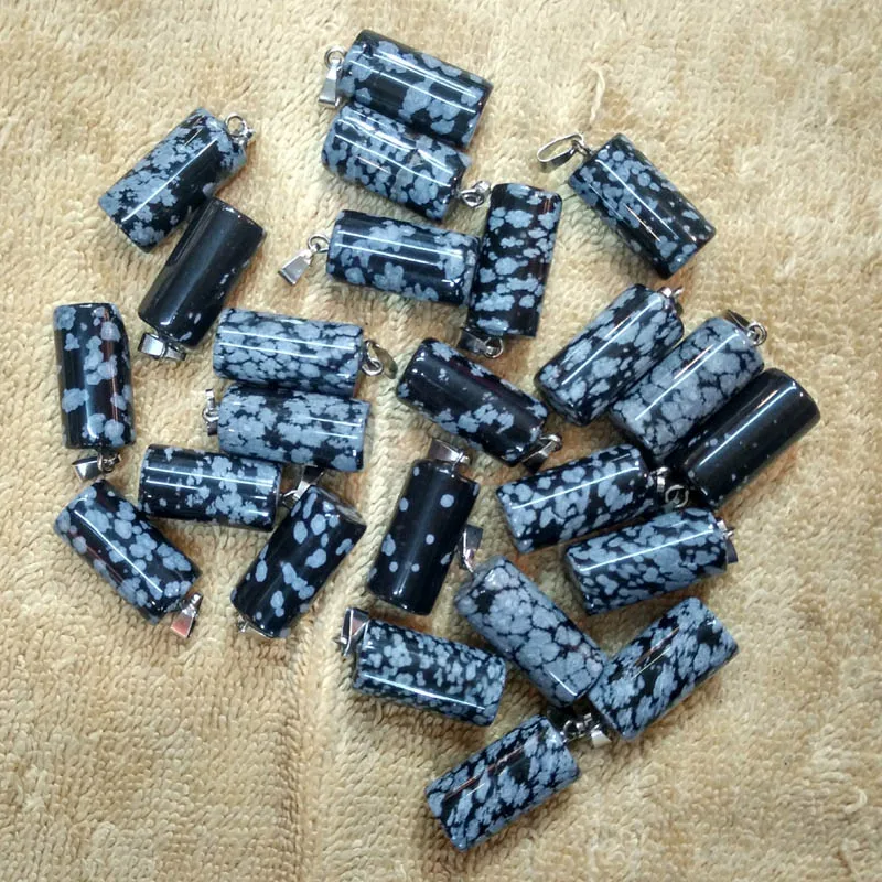 

Wholesale 50pcs/lot fashion high quality natural black snow stone cylinder pendants charms for jewelry making free shipping