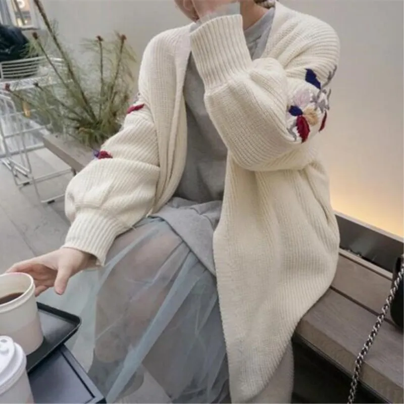 Harajuku длинный женский кардиган весенний модный длинный вязаный свитер женское большое пальто повседневная черная куртка зимняя одежда