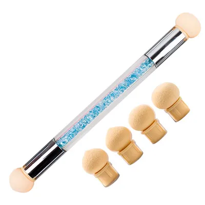 blue with 4 sponge Dmoley 2 головки для нейл-арта губка градиентная кисть блестящая пудра Стразы с 4 губками - Цвет: blue with 4 sponge