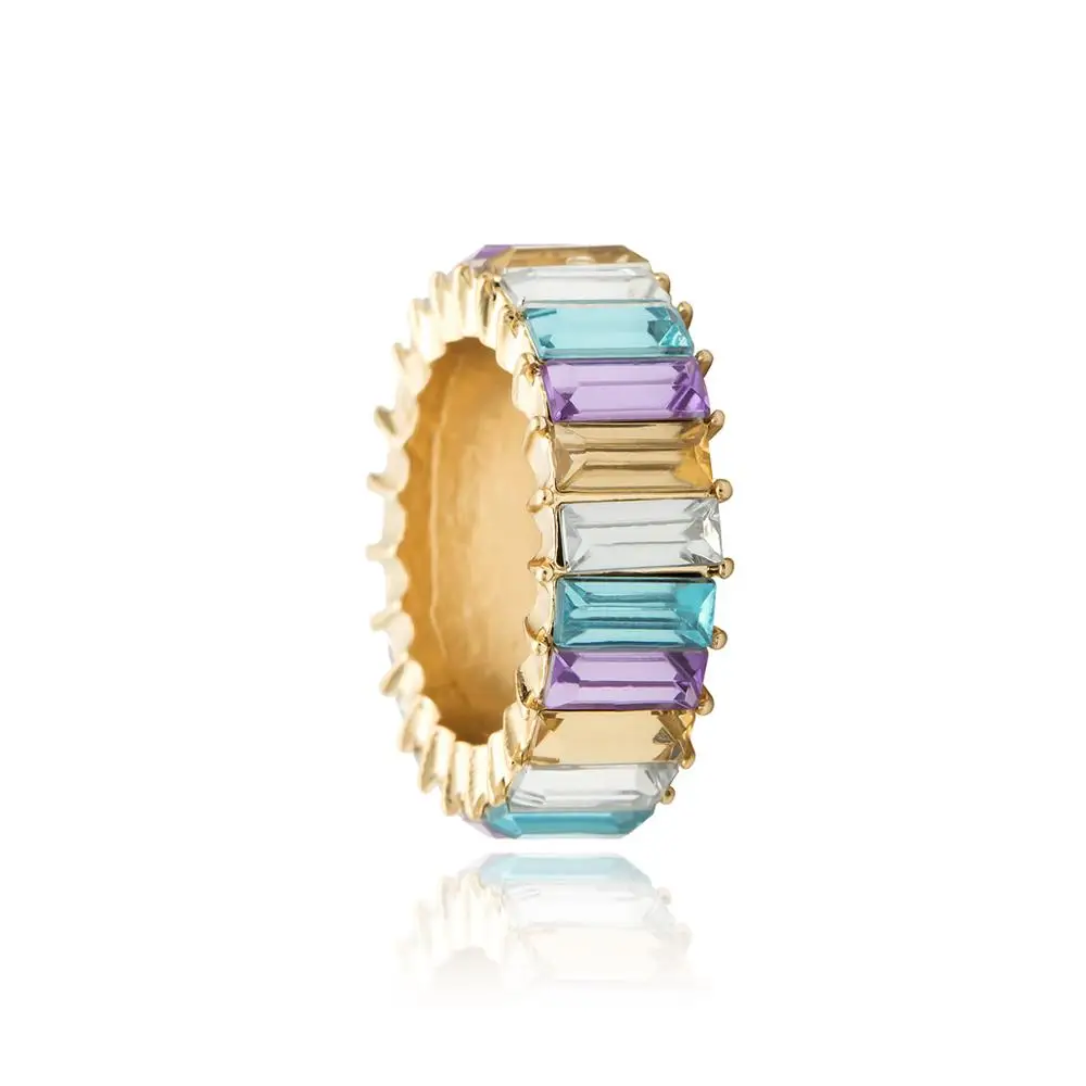 

8Seasons New Fashion Gold Metal Colorful Rectangle Cubic Zirconia Rings For Women Punk Style Party Club Engagement Jewelry, 1PC
