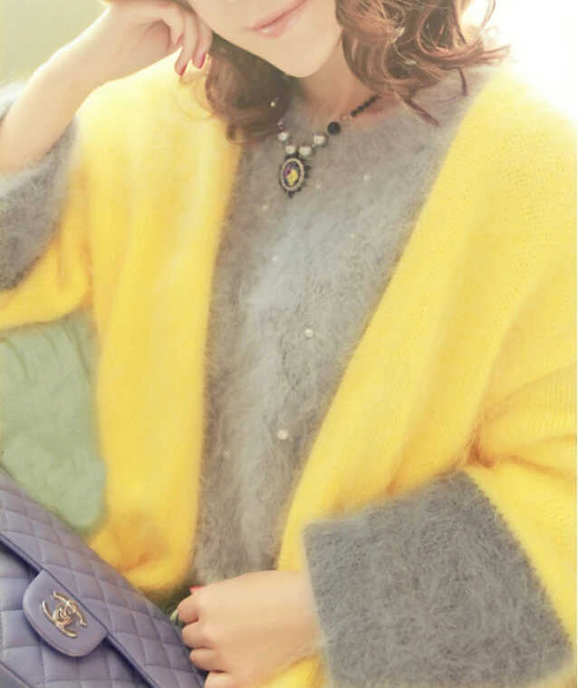 Женский вязаный кашемировый свитер TFP945 контрастный норковый |