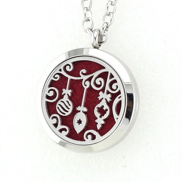 

Christmas Flower Pendant Aroma Locket Necklace Pendant 316L Stainless Steel Essential Oil Perfume Locket Pendant With Free Pad