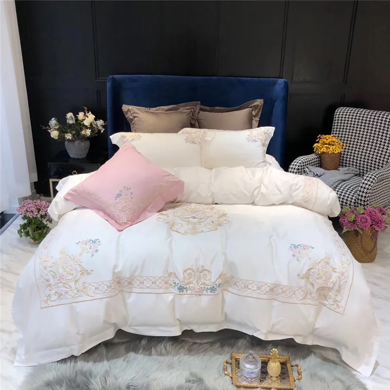 Белый розовый Роскошный Золотой Королевский вышивка 100S Египетский хлопок