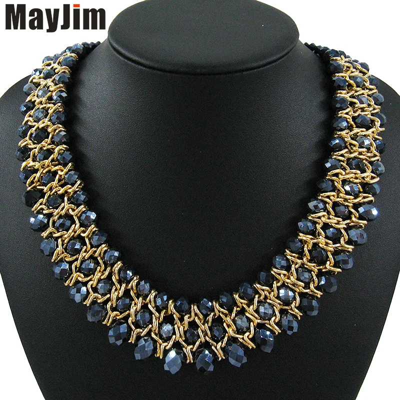 Заявление ожерелье женская мода vintage choker воротник золотая цепь большой коренастый бисера кристалл ожерелья и кулоны Ювелирные Изделия