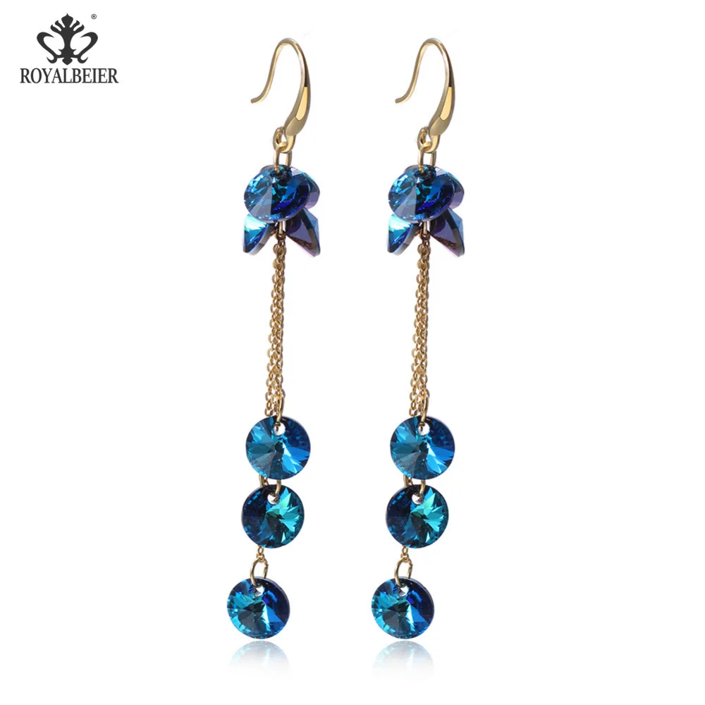 

ROYALBEIER New Rhinestones jewelry 3 Colors brinco-casamento Dangle Long Section Tassel Small Beads Earrings ES0270