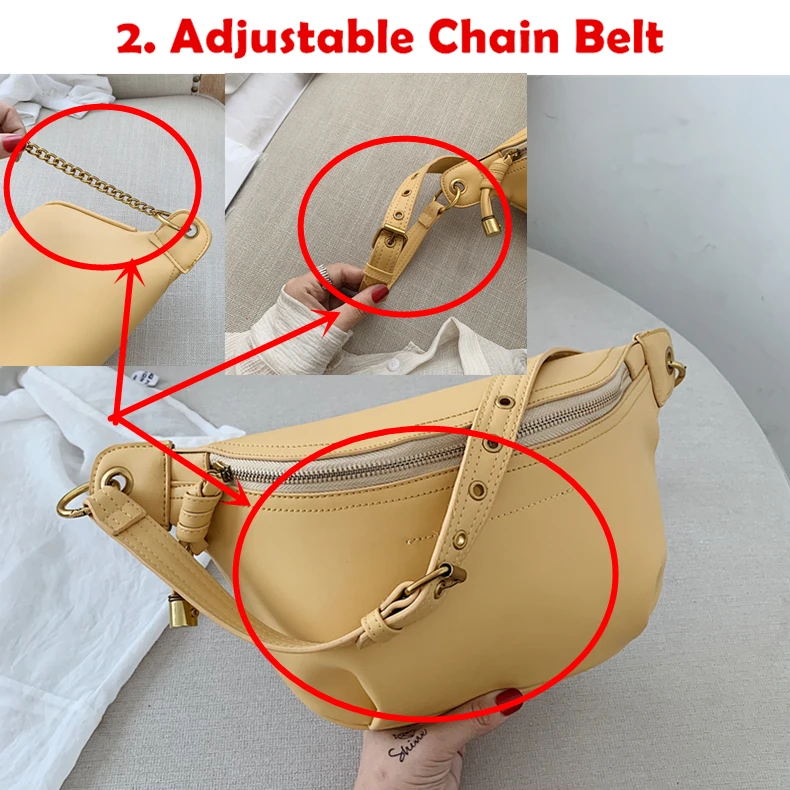 Burminsa Summer Chain Soft Chest Bags For Girls Candy Color Women Sling Waist Pack Phone Crossbody Bags Yellow White Green