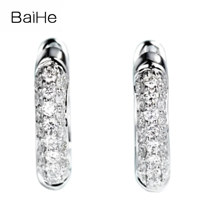 

BAIHE Genuine Solid 14K White Gold 0.30ct H/SI Natural Diamonds Earrings Wedding Fine Jewelry Making Beautiful Women Ear Clip