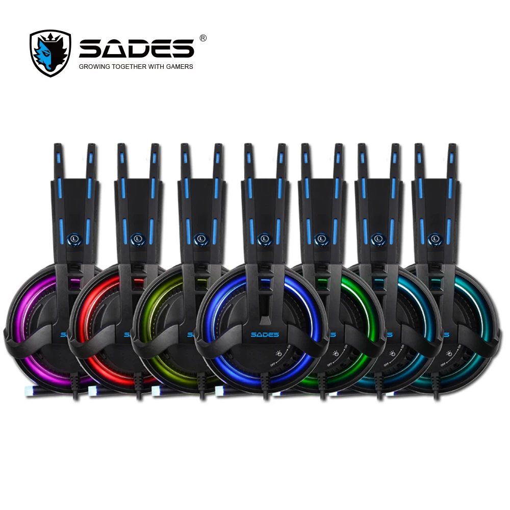 Игровые наушники SADES с эффектом Realtek RGB подсветкой выдвижным микрофоном|Наушники