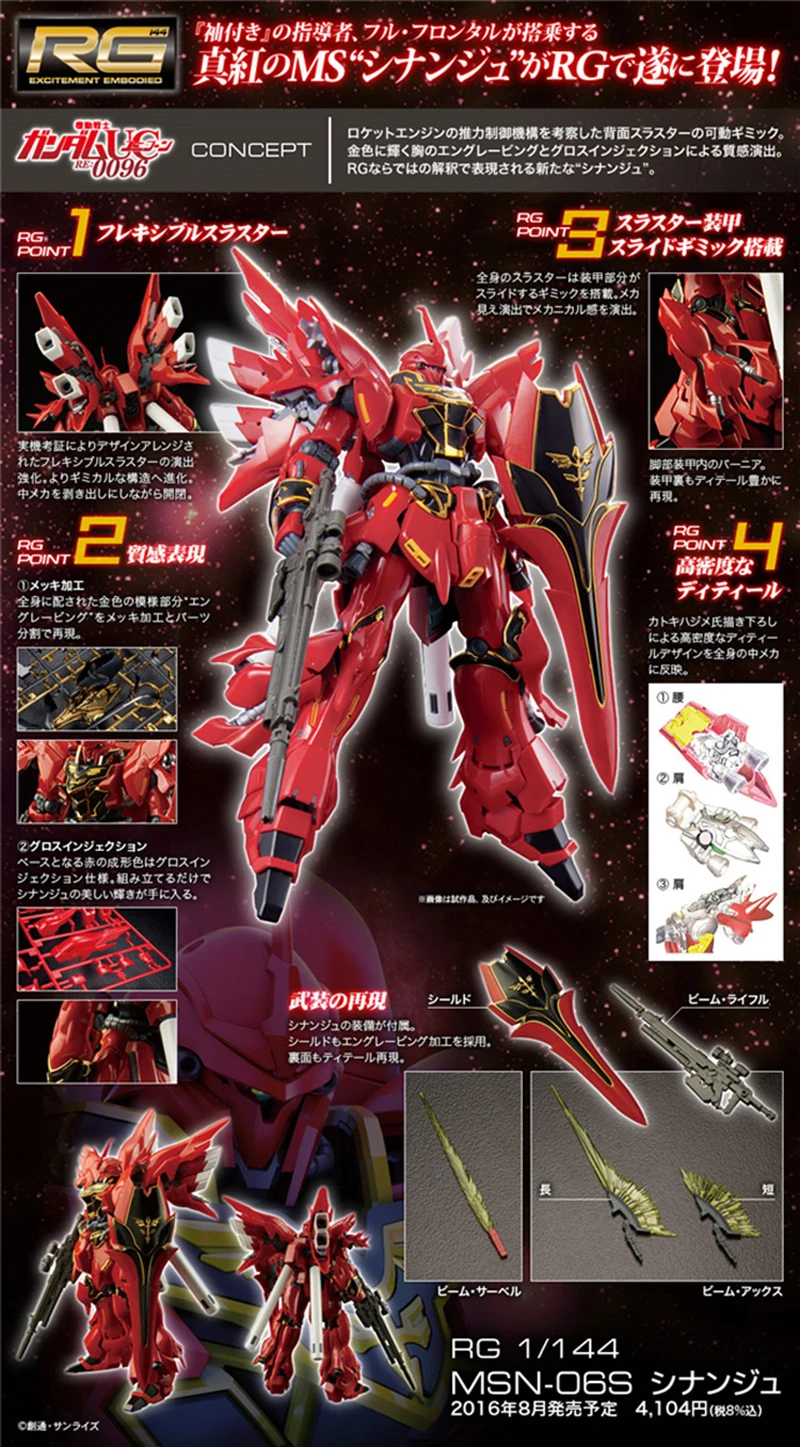 BANDAI RG 1/144 MSN-06S Sinanju Gundam Xin'anzhou Механическая прозрачная версия Ver. KA фигурка детская собранная игрушка