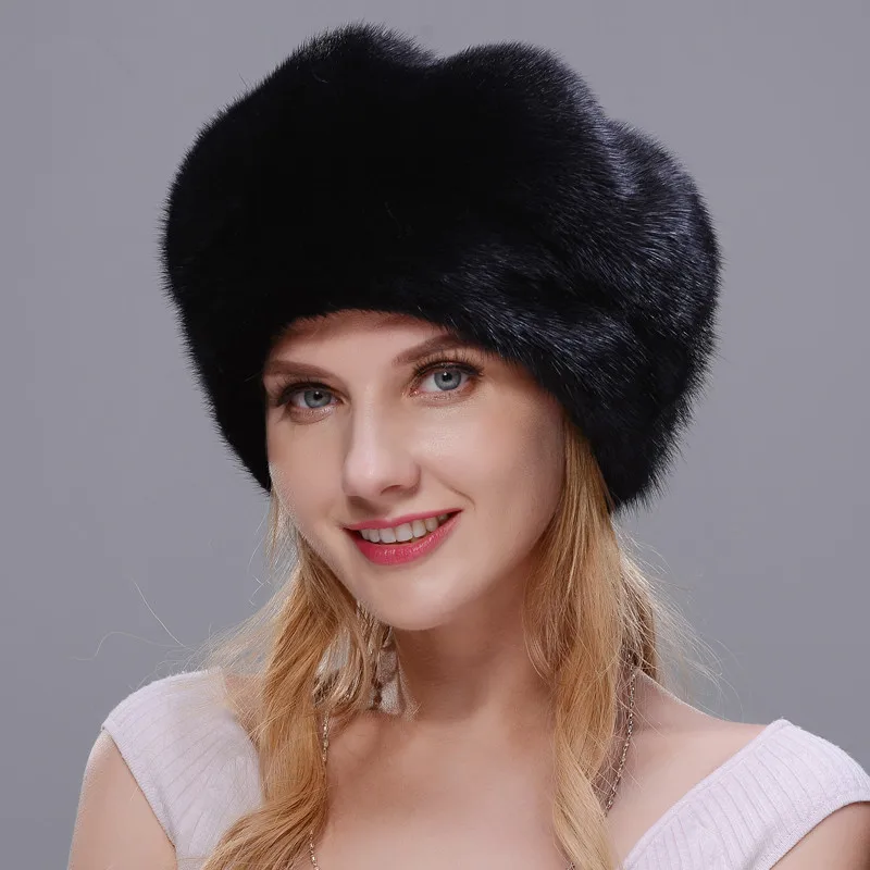 DENPAL меховая шапка Стиль плащ меховая шапка натуральным черный норки меховая шапка для женщин зимние теплые шапка Защита уха