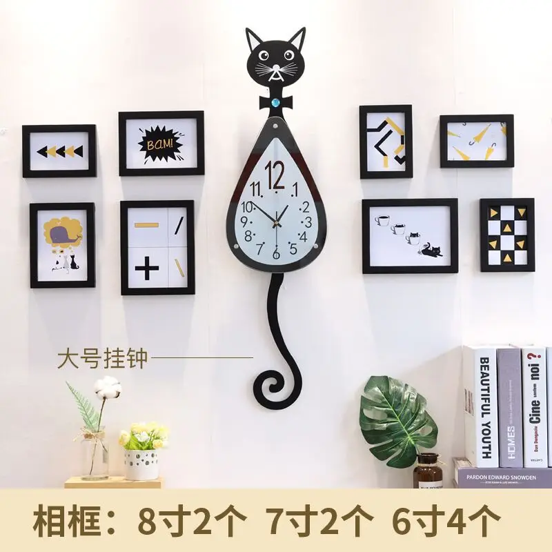 G Мультяшные деревянные настенные часы lucky cat для гостиной, бесшумные часы, креативные современные домашние часы, модные декоративные кварцевые часы, горячая распродажа - Цвет: G