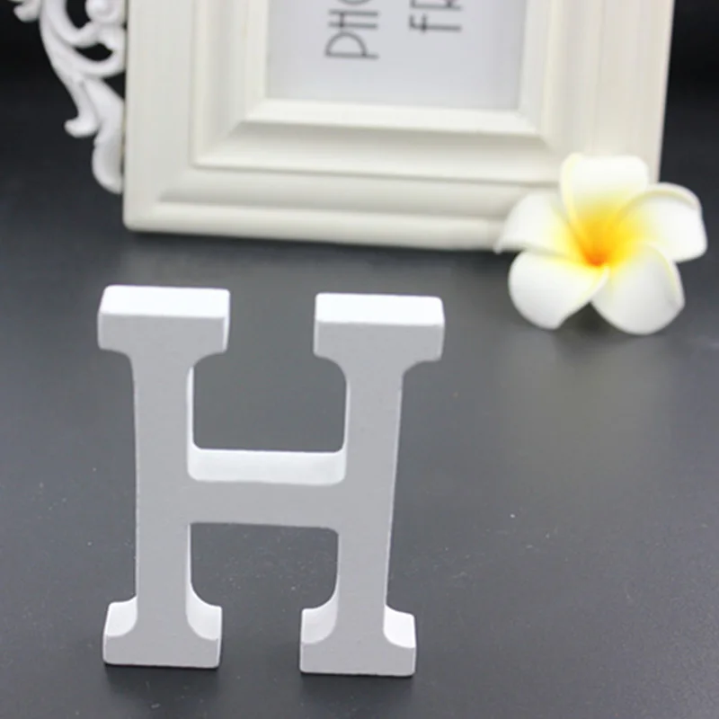 H 8x8cm 3D белая деревянная буква Английский алфавит DIY Индивидуальное Имя Дизайн Искусство ремесло свободно стоящее сердце Свадебный домашний декор - Цвет: H 8x8cm