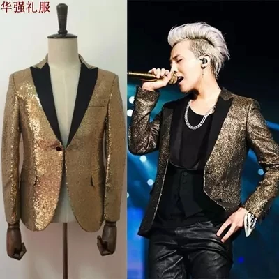 

gold men costumes singer dancer jacket blazer Male formal dress men's clothing paillette costume party show fashion prom groom