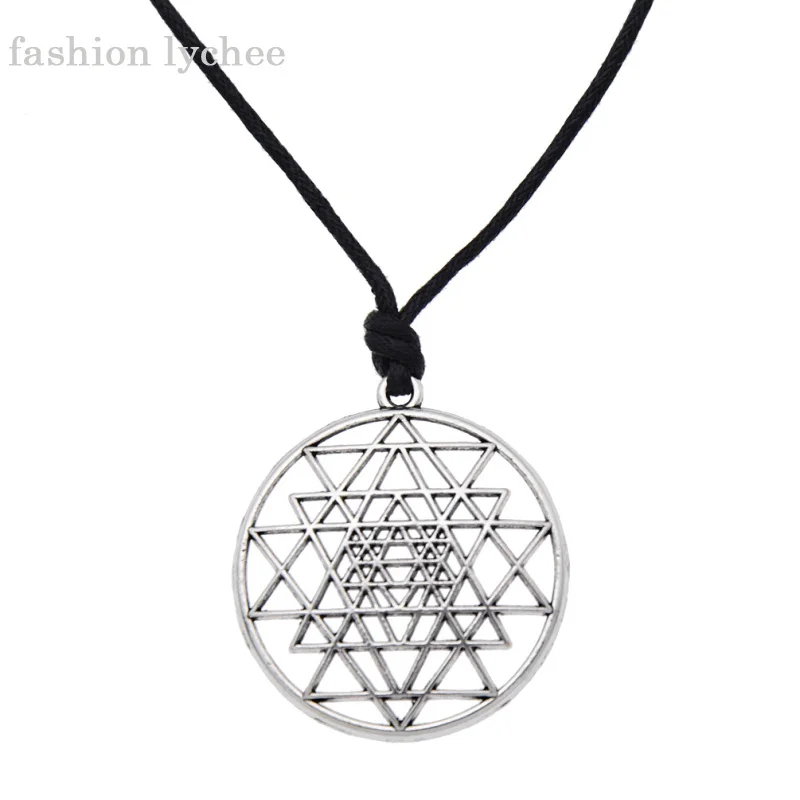 Мода Личи готический панк Sri Yantra цветок жизни круг кулон ожерелье круглой формы Серебряный цвет Веревка Цепи мужские ювелирные изделия