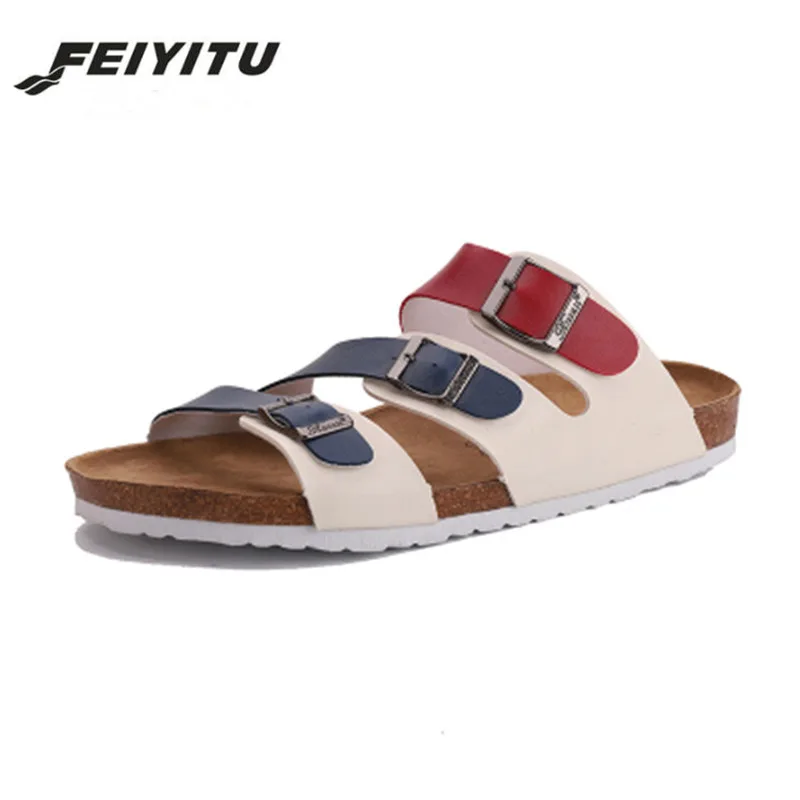 Новинка летние мужские пляжные пробковые шлепанцы FeiYiTu повседневные сандалии с