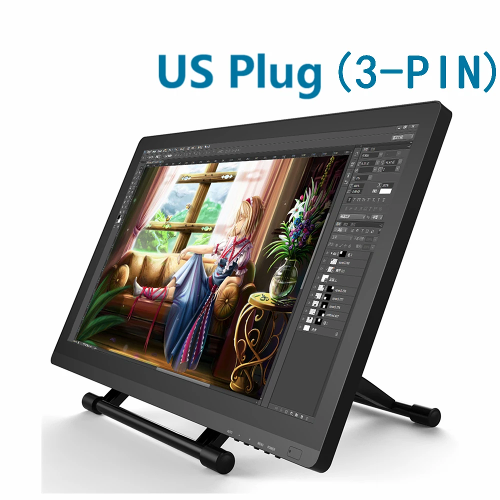 US Plug 3 PIN VEIKK VK2150 21,5 Дюймов графический планшет графический монитор цифровой планшет Full HD сенсорная ручка планшет монитор с 8192 уровнями - Цвет: US Plug 3 PIN