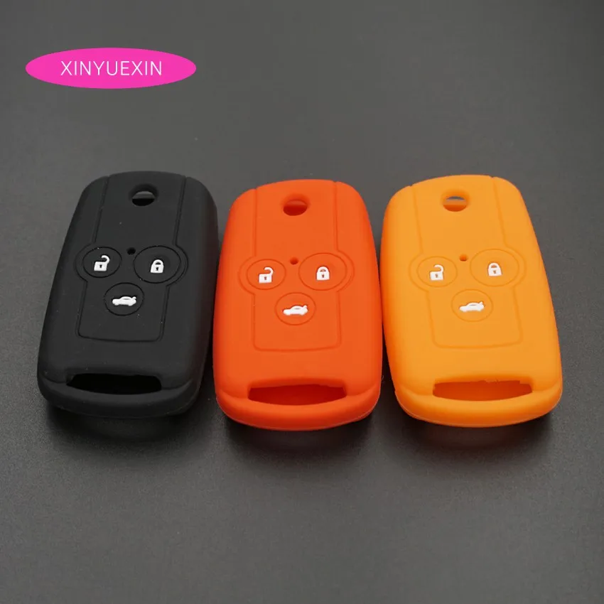 

Xinyuexin Silicone Car Key Cover Case For Honda Accord CRV CIVI Crosstour Flip Remote 3 Buttons Key Jacket Car-stying