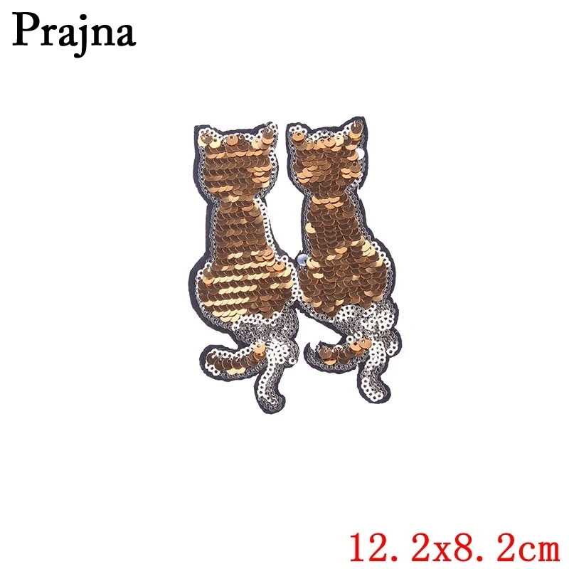 Черный Prajna Реверсивные изменения цвета блесток патч кошка фрукты звезда нашивки с радугой одежда украшения Аппликации для одежды значок - Цвет: Черный