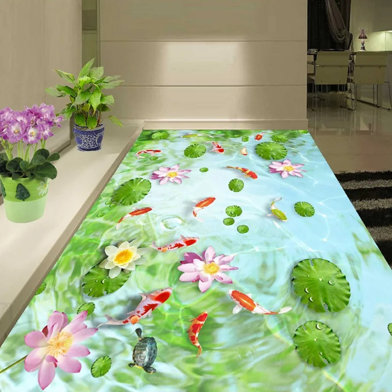 Настенные 3D-обои на заказ наклейка пол в виде лотоса пруда рыбьей плитки ПВХ