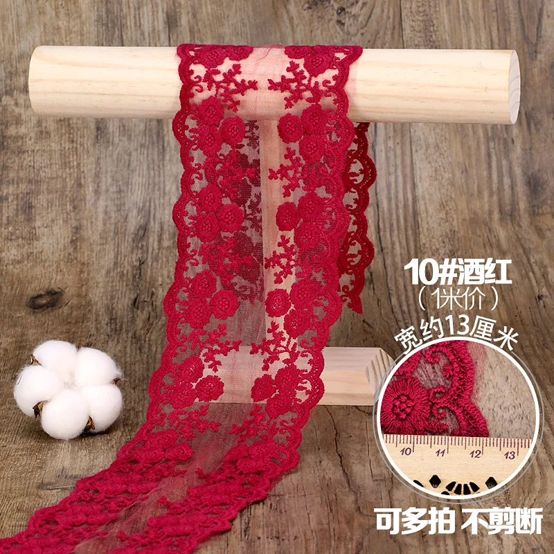 13 см Прозрачная Цветочная вышивка кружевная отделка DIY Одежда швейная ткань ручной работы материал розовый синий белый кружево отделка - Цвет: Wine Red
