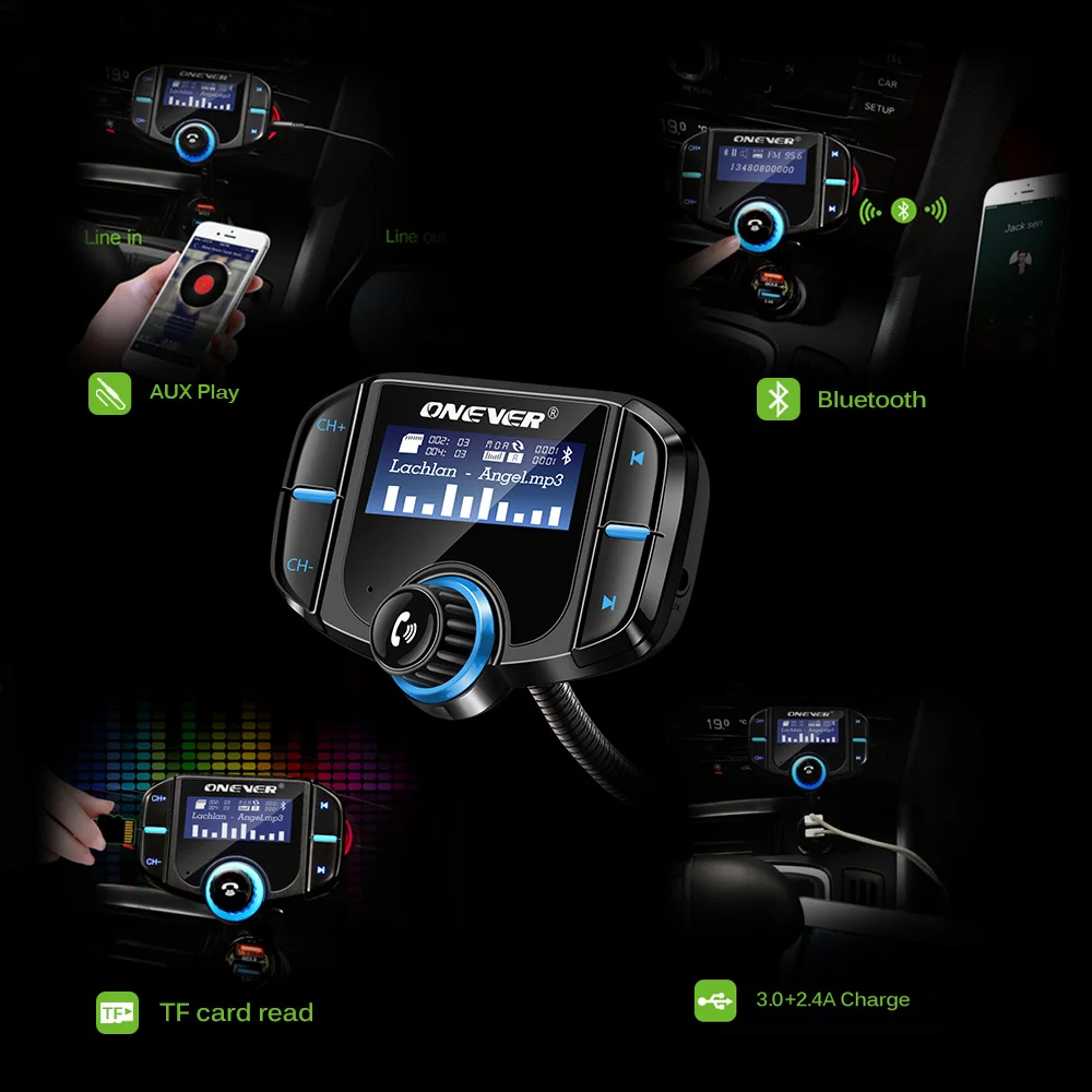 Новый FM передатчик автомобильный модулятор 2 порта QC3.0 зарядное устройство Handsfree