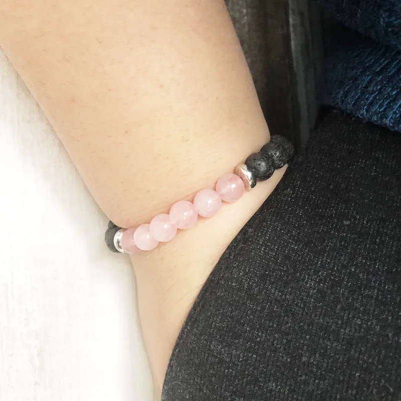 Женский браслет из бусин и вулканической лавы розовый для йоги|yoga bracelet|bead braceletpink