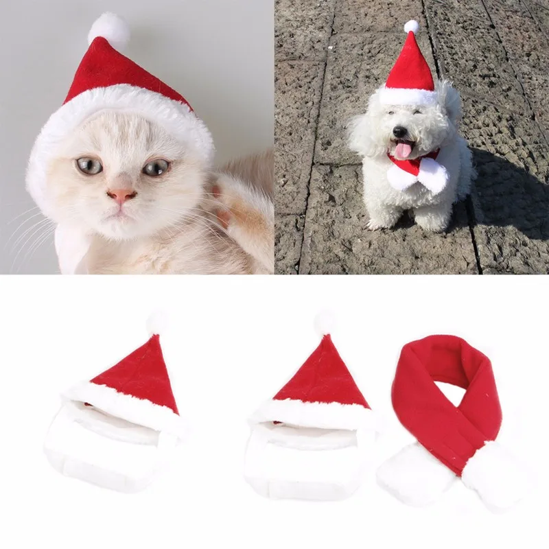 Новейший шарф для домашних питомцев кошек собак Санты Рождество красный
