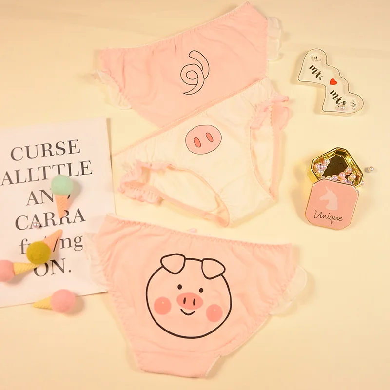 Girls Underwear Japanese Cartoon Sweet Pink Pig Triangle Pants Cute Butterfly Tie string sexy femme erotique culotte |