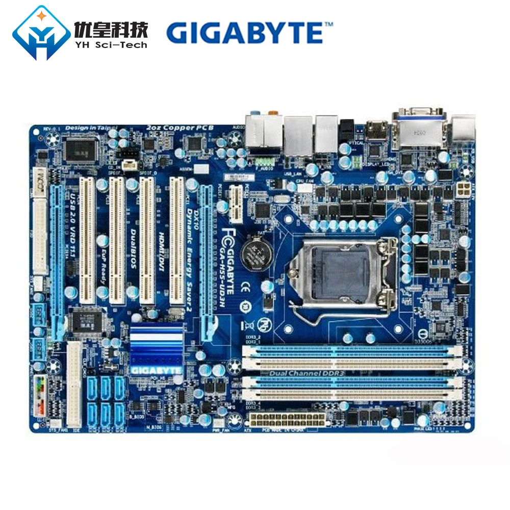 Материнская плата Gigabyte GA-H55-UD3H Intel H55 оригинал б/у для настольного ПК LGA 1156 Core i7 i5 i3