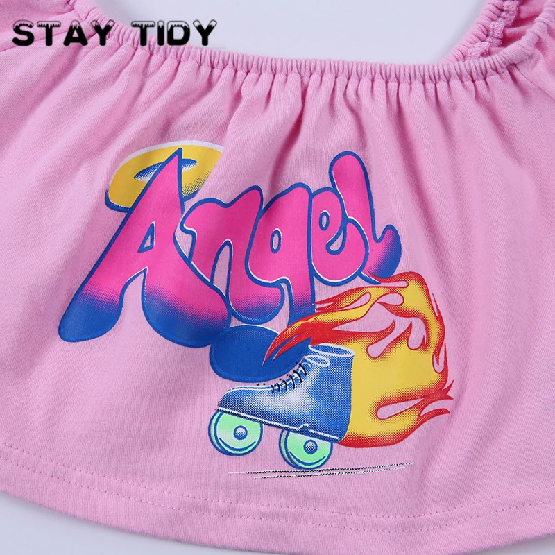 STAY TIDY Angel с буквенным принтом розовый без бретелек короткий соблазнительный