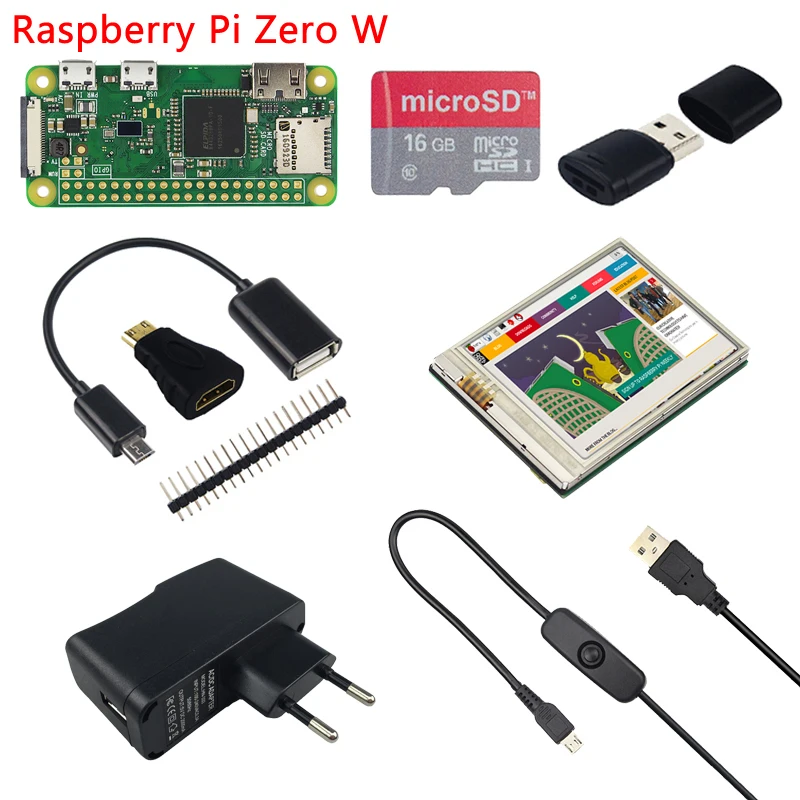 Original Raspberry Pi Zero W kit + 2.8 Inch 60fps Touchscreen 16G SD Card Reader 5V 2A Power Adapter for 0 | Демо-платы